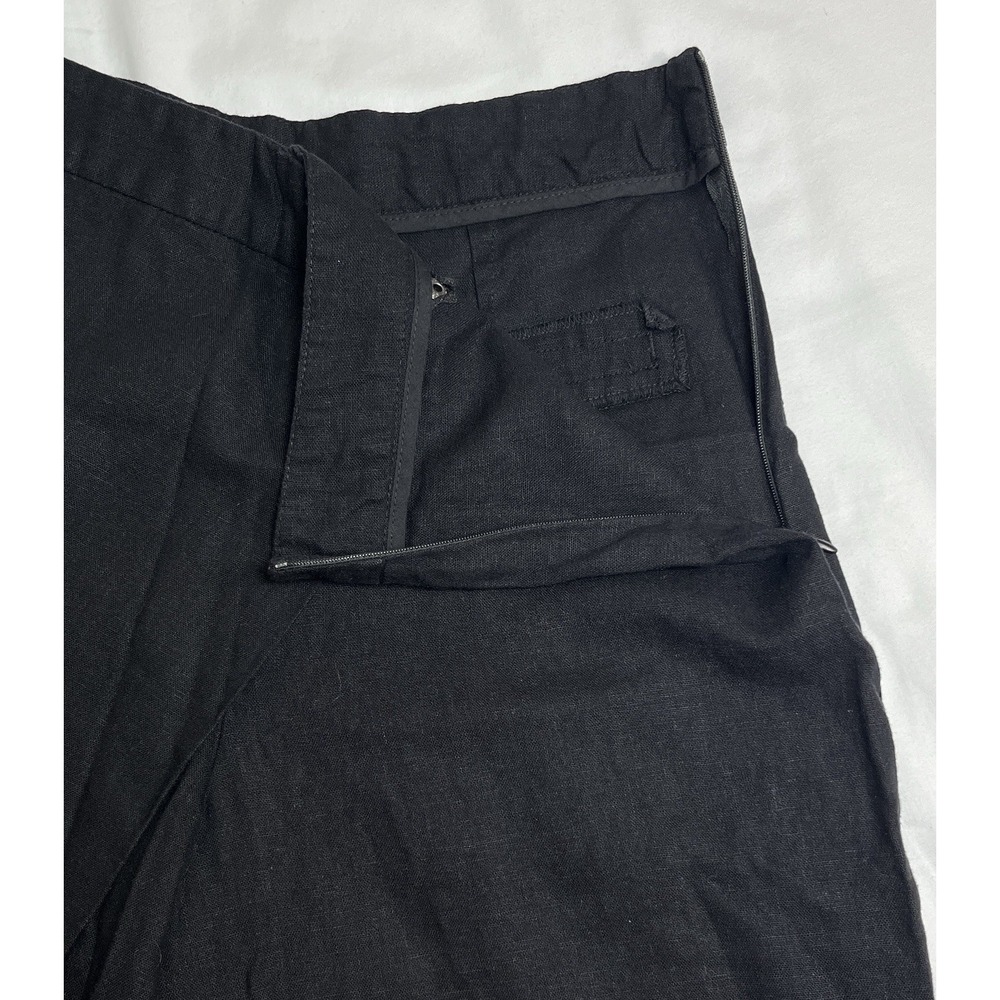 ZARA Wrap Front Wide Leg Lagenlook Pants Womens M Medium Black Linen Blend Chic - Picture 7 of 12